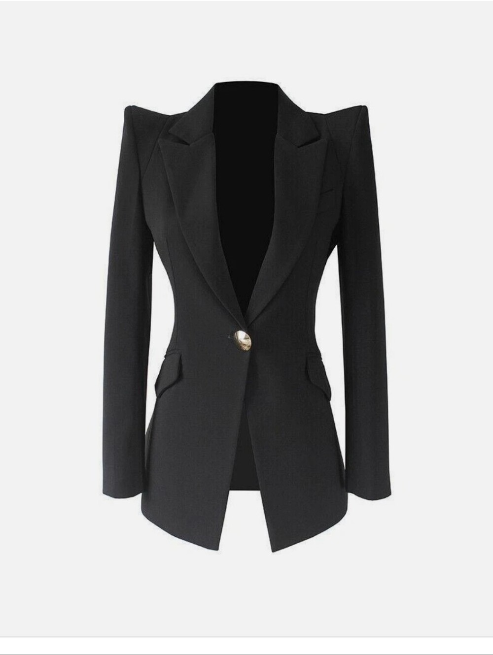 Black Structured Statement Slim Fit Single-Button Tailored Blazer Dressy Jacket